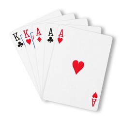Full house aces over kings on white with clipping path to remove shadow