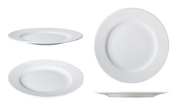 white dinner plates on white with clipping path different angles
