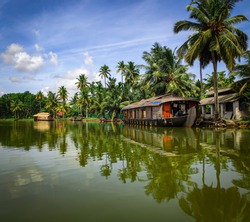 Houseboats in backwaters of Kerala, India