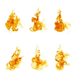 Fire flames collection on white background