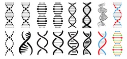 DNA string icons DNA strand double helix spiraal line pictogram Vector dots signs RNA gene chromosome elements logo Medic atom cell Medical concept of biochemistry with dna molecule Nucleic structure