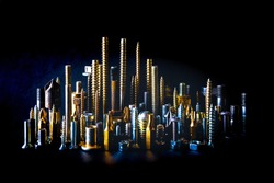 Miniature City Skyline made from Screws, Nuts and Bolts