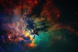 Space wallpaper and background. Universe with stars, constellations, galaxies, nebulae and gas and dust clouds