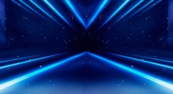 Product showcase spotlight background. Background wall with neon lines and rays.