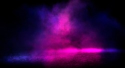 Empty scene with glowing pink and blue smoke environment atmosphere on floor. Fashion vibrant colors spectrum background.