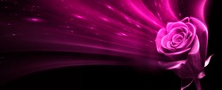 Abstract pink neon background. Abstract pink rose, neon light, glare. Magic flower.