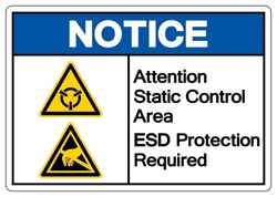 Notice Attention Static Control Area ESD Protection Required Symbol Sign, Vector Illustration, Isolated On White Background Label .EPS10