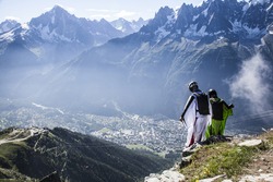 Wingsuit jump in the French mountains, Alps Chamonix
