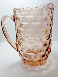 Vintage Pink Depression Glass Pitcher, Faceted Surface 