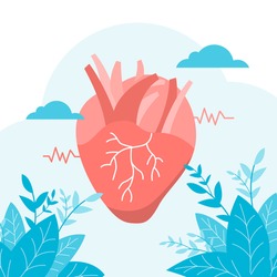 Heart rhythm and pulse cardiogram. Cardiologist and heart health doctor as organ specialist tiny person concept. Healthcare and medical concept. Hand draw style. Vector illustration.