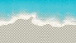Top view of sea waves isolated on transparent background. Vector illustration with aerial view on realistic ocean or sea waves with foam.