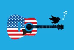 American guitar with bird cartoon vector illustration