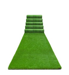 Textured bright green carpet on white background