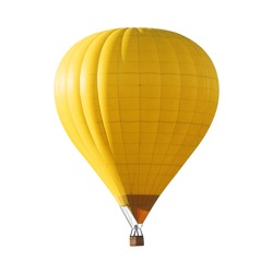 Bright yellow hot air balloon on white background