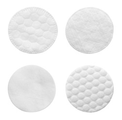 Set of cotton pads on white background, top view 