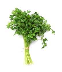 Bunch of fresh parsley isolated on white, top view