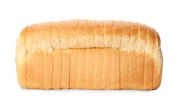 Sliced loaf of wheat bread isolated on white