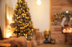 Blurred view of stylish Christmas room interior