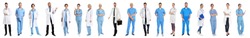 Collage of people in uniforms on white background. Medical staff