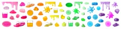 Set of different colorful slimes on white background. Antistress toy 
