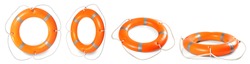 Set with orange life buoys on white background, banner design