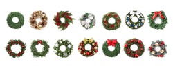 Set with beautiful Christmas wreaths on white background, banner design