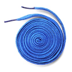 Blue shoe lace isolated on white, top view