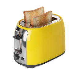 Electric toaster with bread slices isolated on white