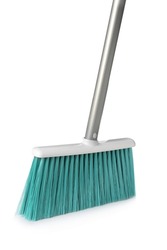 Plastic broom on white background. Cleaning tool