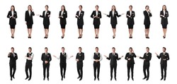 Collage with photos of receptionists on white background. Banner design