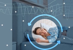 Young woman sleeping in comfortable bed at home. Healthy circadian rhythm and sleep habits