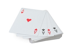 Four aces playing cards isolated on white. Poker game