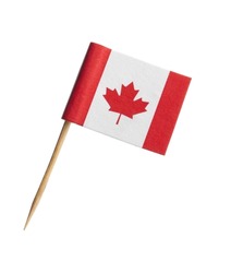 Small paper flag of Canada isolated on white