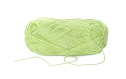 Soft light green woolen yarn isolated on white