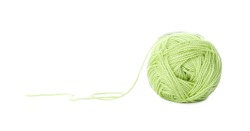 Soft light green woolen yarn isolated on white