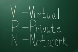 Acronym VPN (Virtual Private Network) written on chalkboard