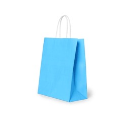 Light blue gift paper bag on white background