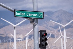 Palm Springs Wind Farm with Street Sign