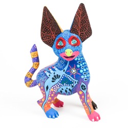 Colorful dog alebrije wood carving sculpture mexican folk art decor