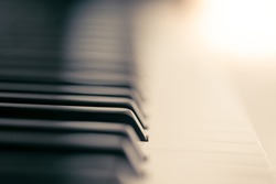 Piano and keyboard piano, Music instrument. Black and white key. side view of instrument musical tool.