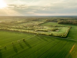 Drone shot of green fields in Germany.