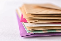 Mail envelopes on white background, closeup