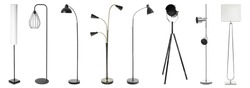 Set of different floor-lamps on white background