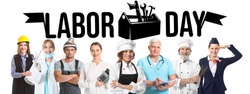 Many people of different professions and text LABOR DAY on white background