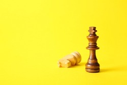 Wooden king and knight on color background