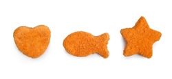 Tasty fish nuggets on white background