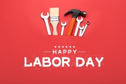Greeting card for Labor Day or International Workers' Day with set of tools