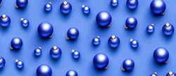 Beautiful Christmas balls on blue background. Pattern for design
