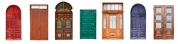 Set of different doors on white background