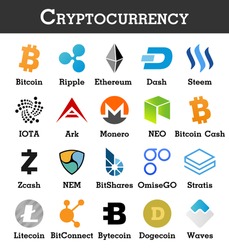 Set of cryptocurrency icon . Vector .